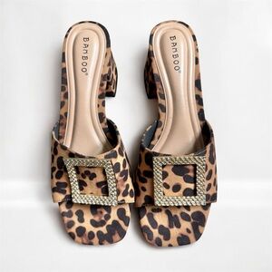 Bamboo Leopard Bling Buckle Heels